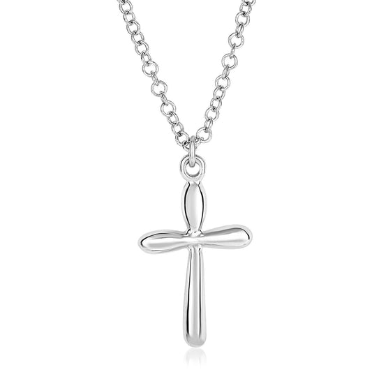 Sterling Silver Polished Rounded Cross Necklace